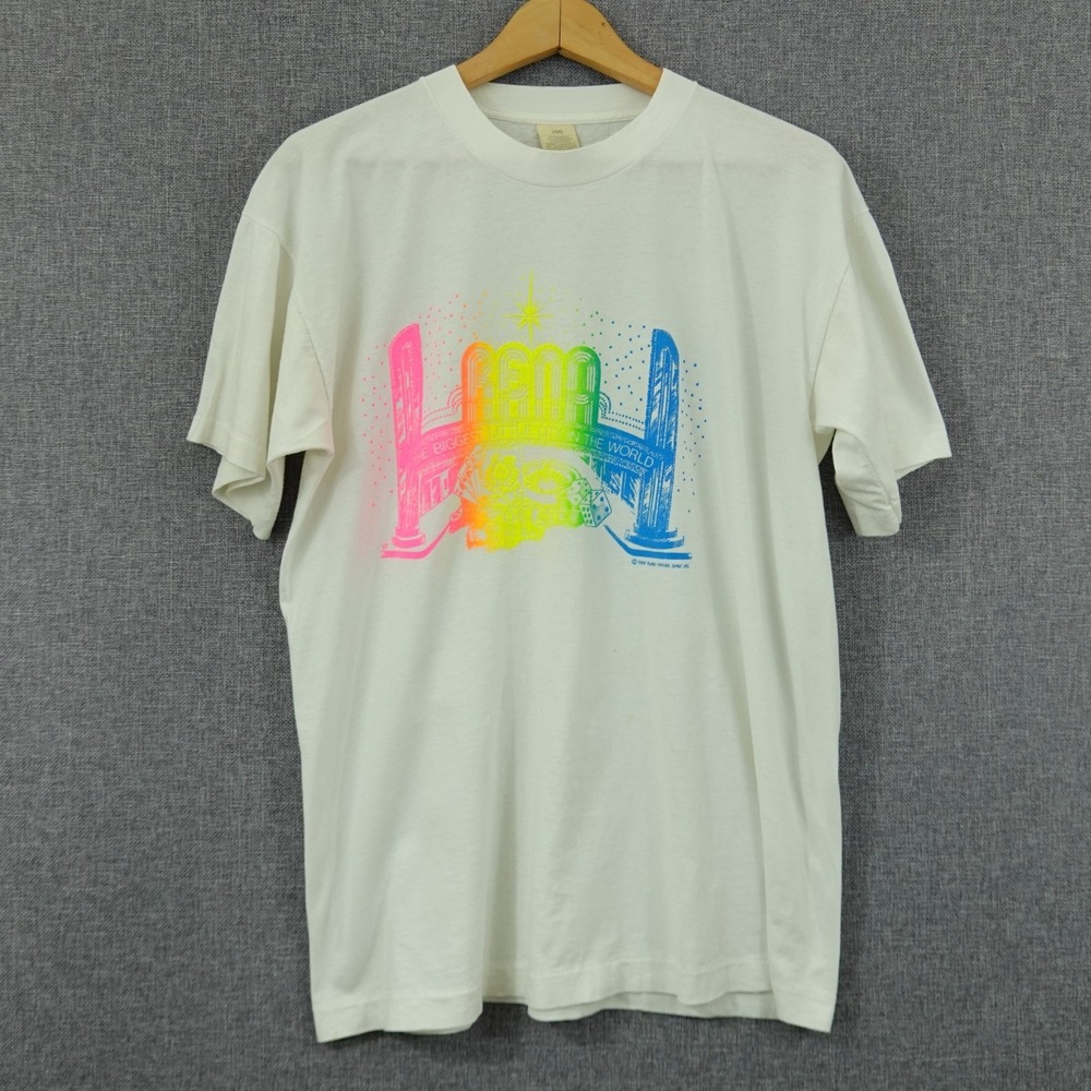 Vintage 1988 Reno Neon T-Shirt L Screen Stars Single Stitch USA Made 80s Casino